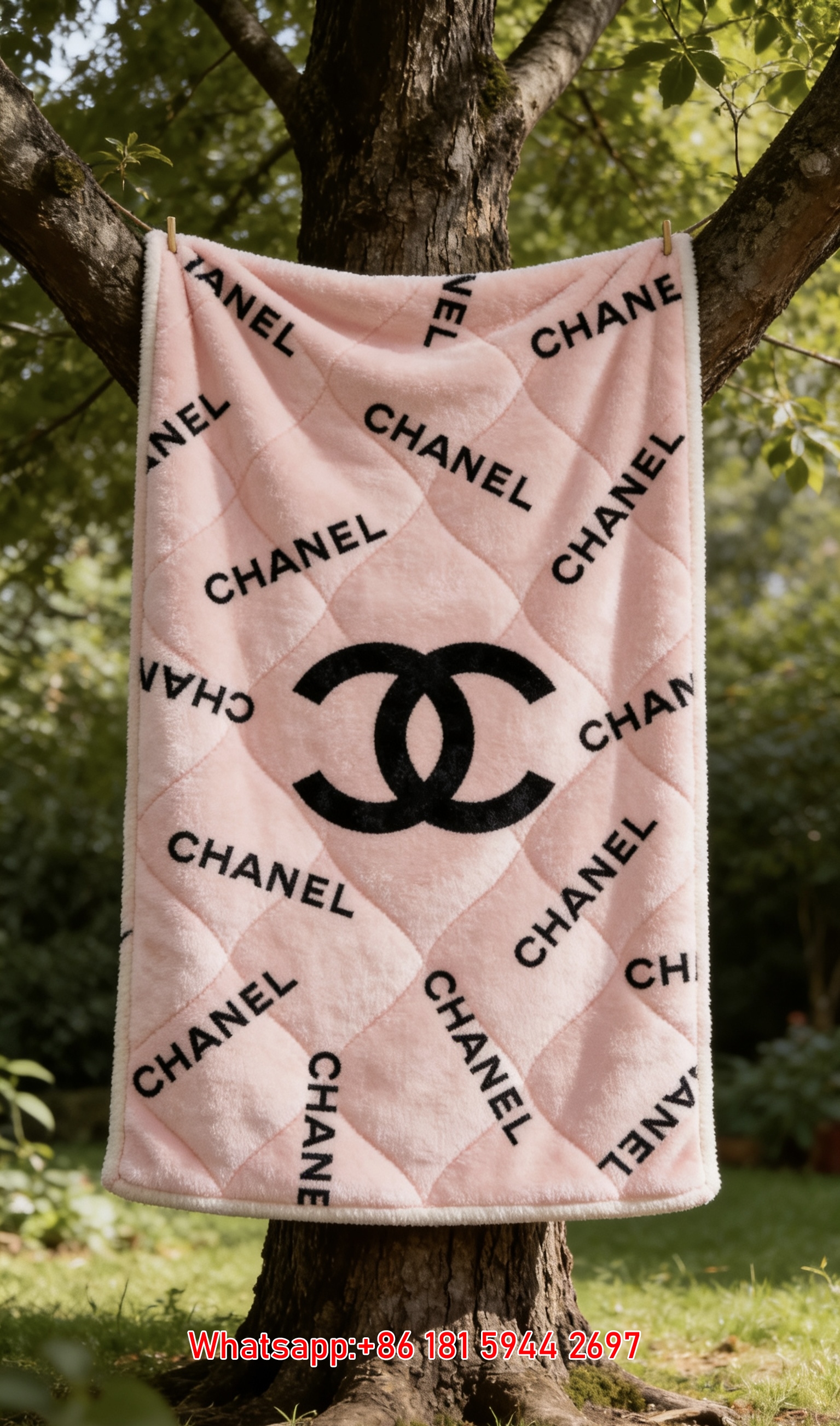 Chanel Pink Quilted Monogram Flannel Throw Blanket IMG_6677